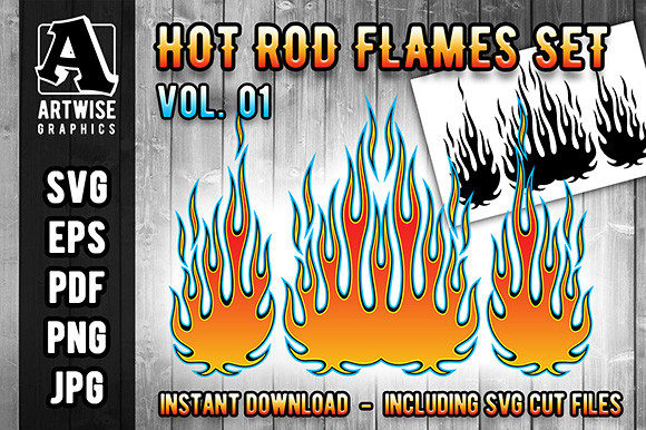 Download Hot Rod Fire Flame Vector Graphics Set - Vector Collection