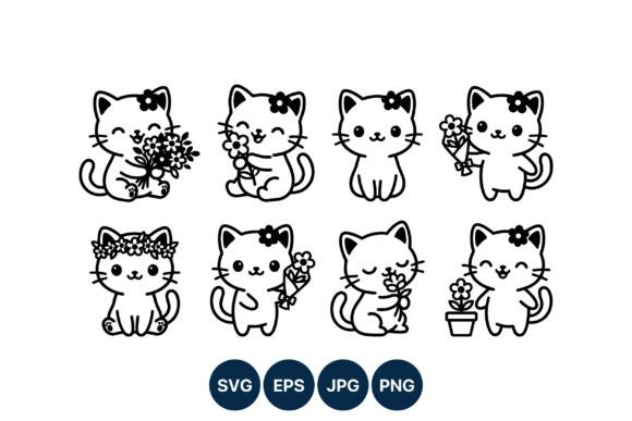 Download Cute Cat Flower Line Art Vector - Vector Collection