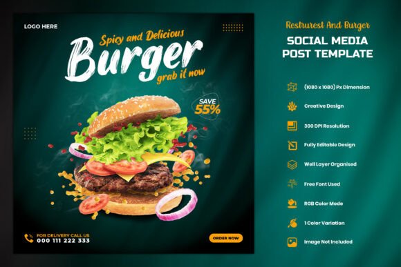 Download Burger and Food Social Media Post Banner - Media post Collection