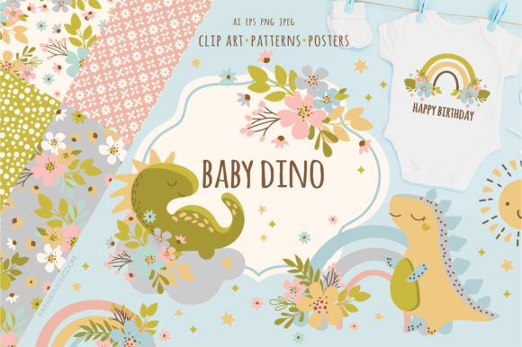 Download BABY DINO Kid Vector Illustration Set - Vector Collection
